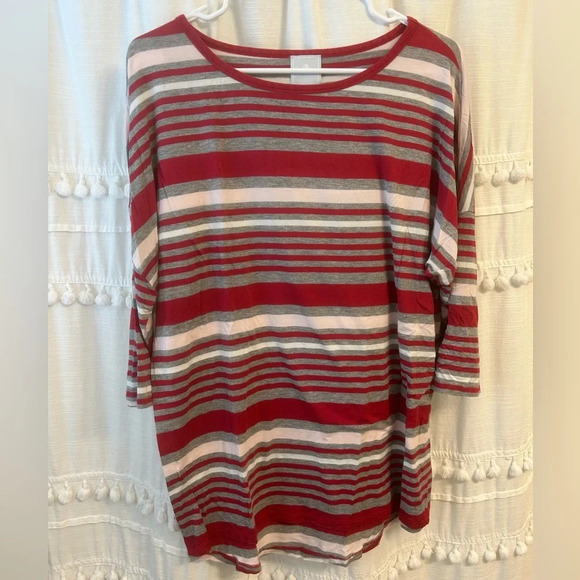 Sunday 3/4 sleeve t shirt striped red white pink size M - Picture 1 of 8